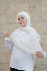 Off-white soft cotton scarf with beige burlap trim