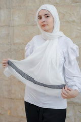 Off-white soft cotton scarf with black Indian trim