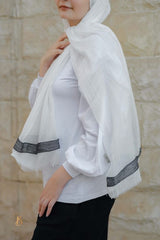 Off-white soft cotton scarf with black Indian trim