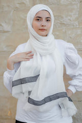 Off-white soft cotton scarf with black Indian trim