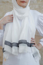 Off-white soft cotton scarf with black Indian trim