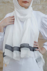 Off-white soft cotton scarf with black Indian trim
