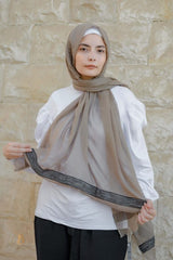 Coffe soft cotton scarf with black Indian trim