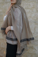 Coffe soft cotton scarf with black Indian trim