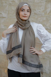 Coffe soft cotton scarf with black Indian trim