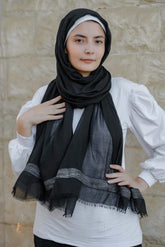 Black soft cotton scarf with black Indian trim
