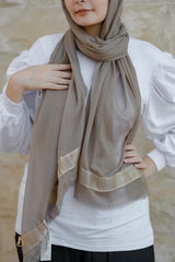 Coffee soft cotton scarf with golden trim