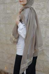 Coffee soft cotton scarf with golden trim