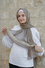 Coffee soft cotton scarf with golden trim