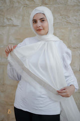 Off-white soft cotton scarf with golden trim