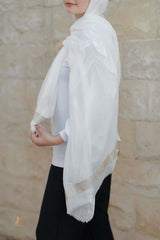 Off-white soft cotton scarf with golden trim