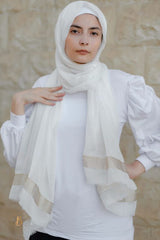 Off-white soft cotton scarf with golden trim