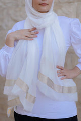 Off-white soft cotton scarf with golden trim