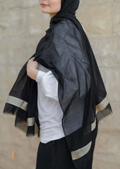 Black soft cotton scarf with golden trim.
