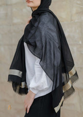 Black soft cotton scarf with golden trim.