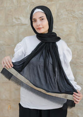 Black soft cotton scarf with golden trim.