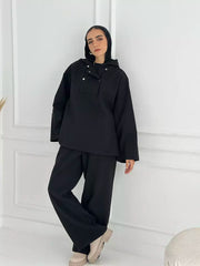 HOODED CO-ORD SET IN BLACK