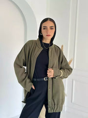 WOOLEN BOMBER IN OLIVE GREEN