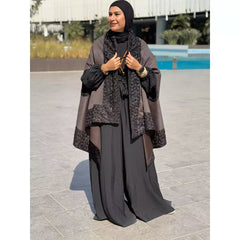 Grey flower suede cape kaftan