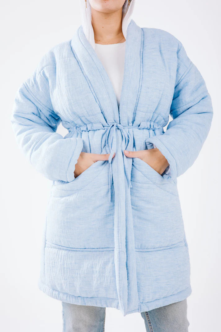 Daisy linen coat in baby blue