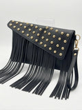 Black Studded Fringe Clutch