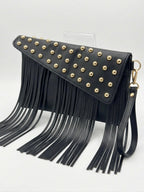 Black Studded Fringe Clutch