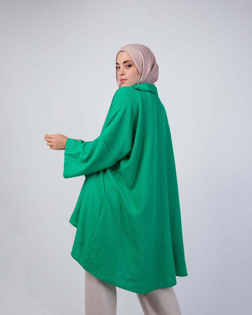Miss Elegant Long Linen Shirt With Rivets