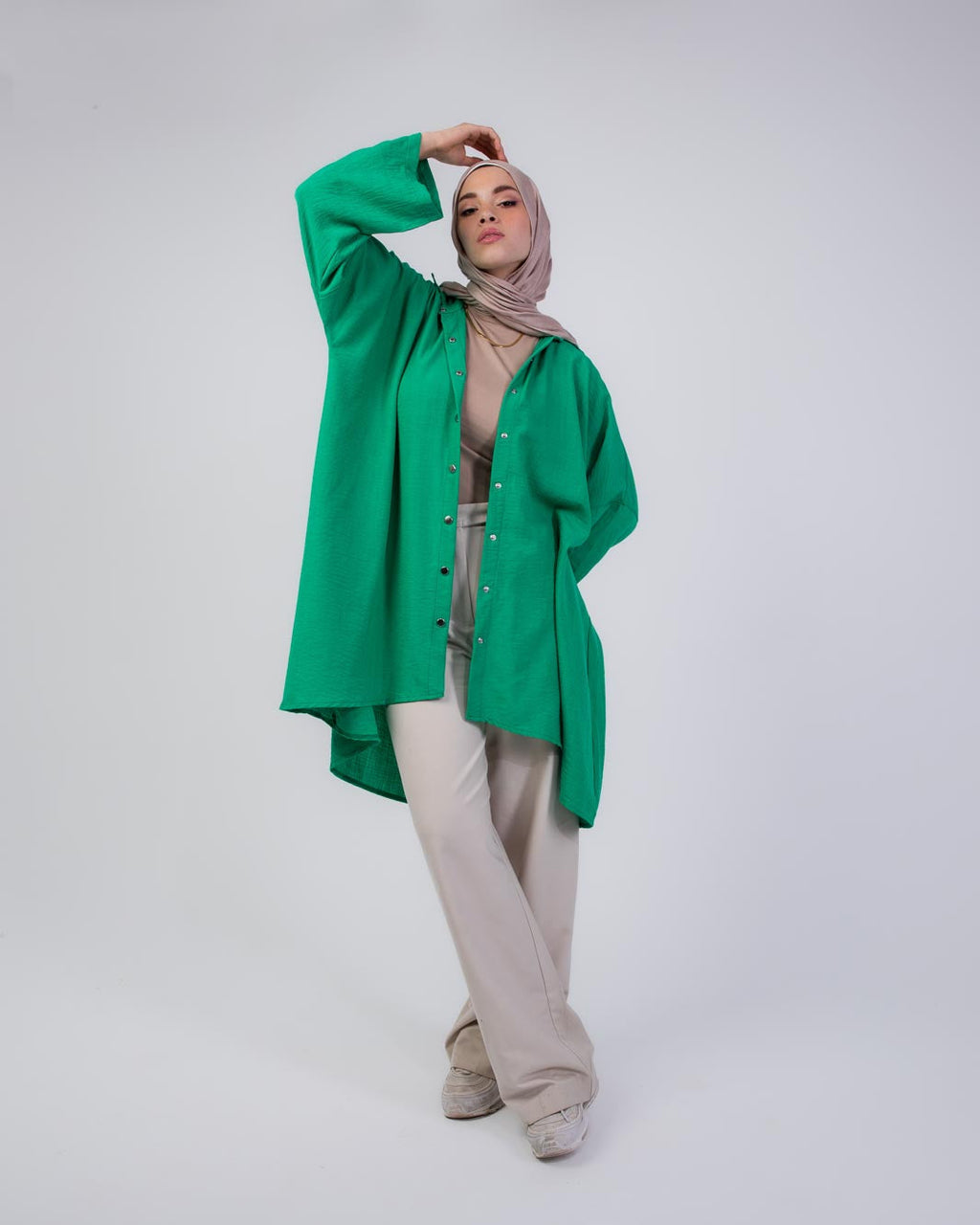 Miss Elegant Long Linen Shirt With Rivets