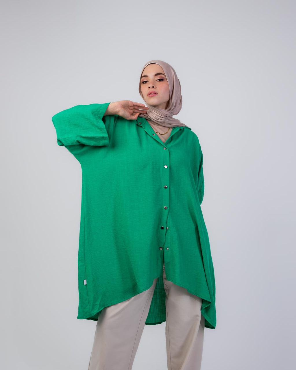 Miss Elegant Long Linen Shirt With Rivets