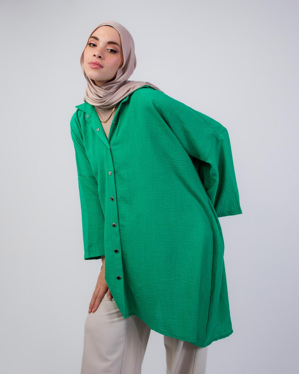 Miss Elegant Long Linen Shirt With Rivets