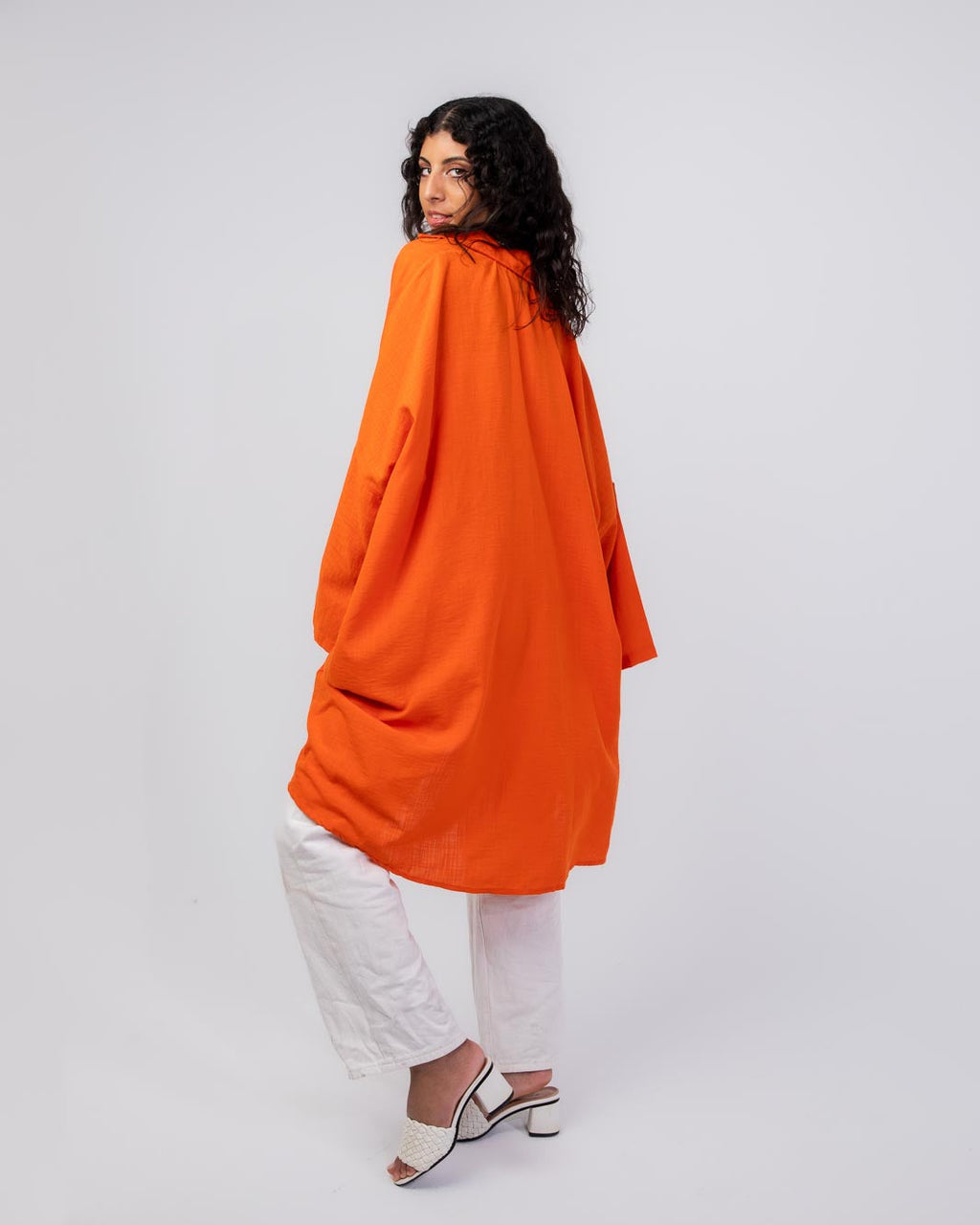 Miss Elegant Long Linen Shirt With Rivets