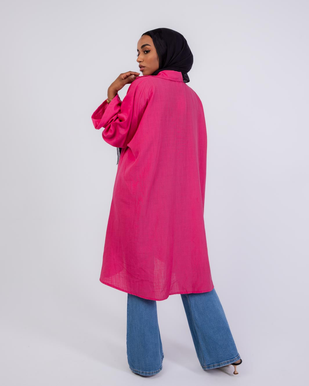 Miss Elegant Long Linen Shirt With Rivets