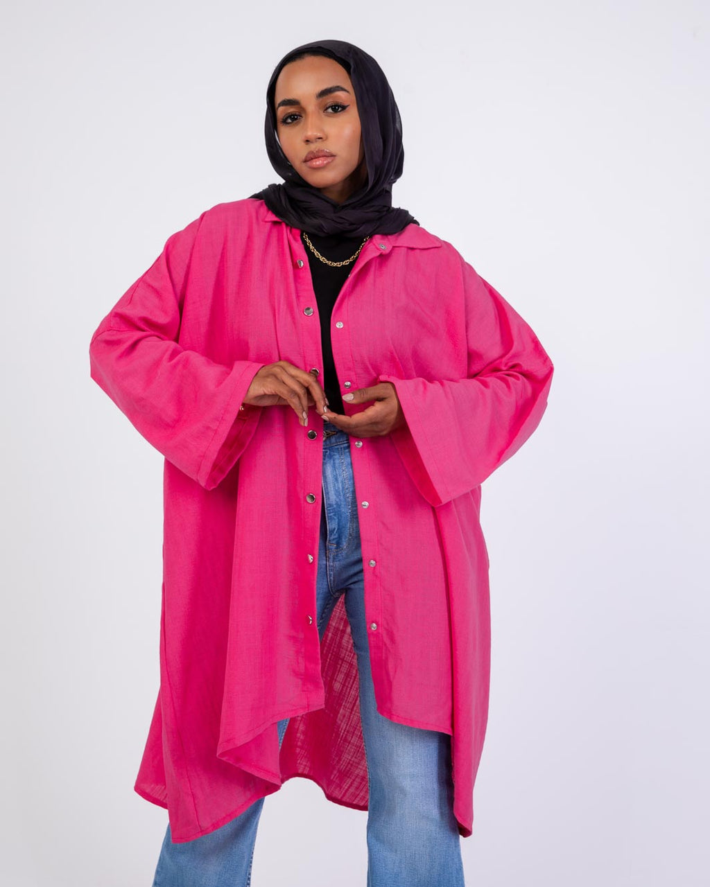 Miss Elegant Long Linen Shirt With Rivets