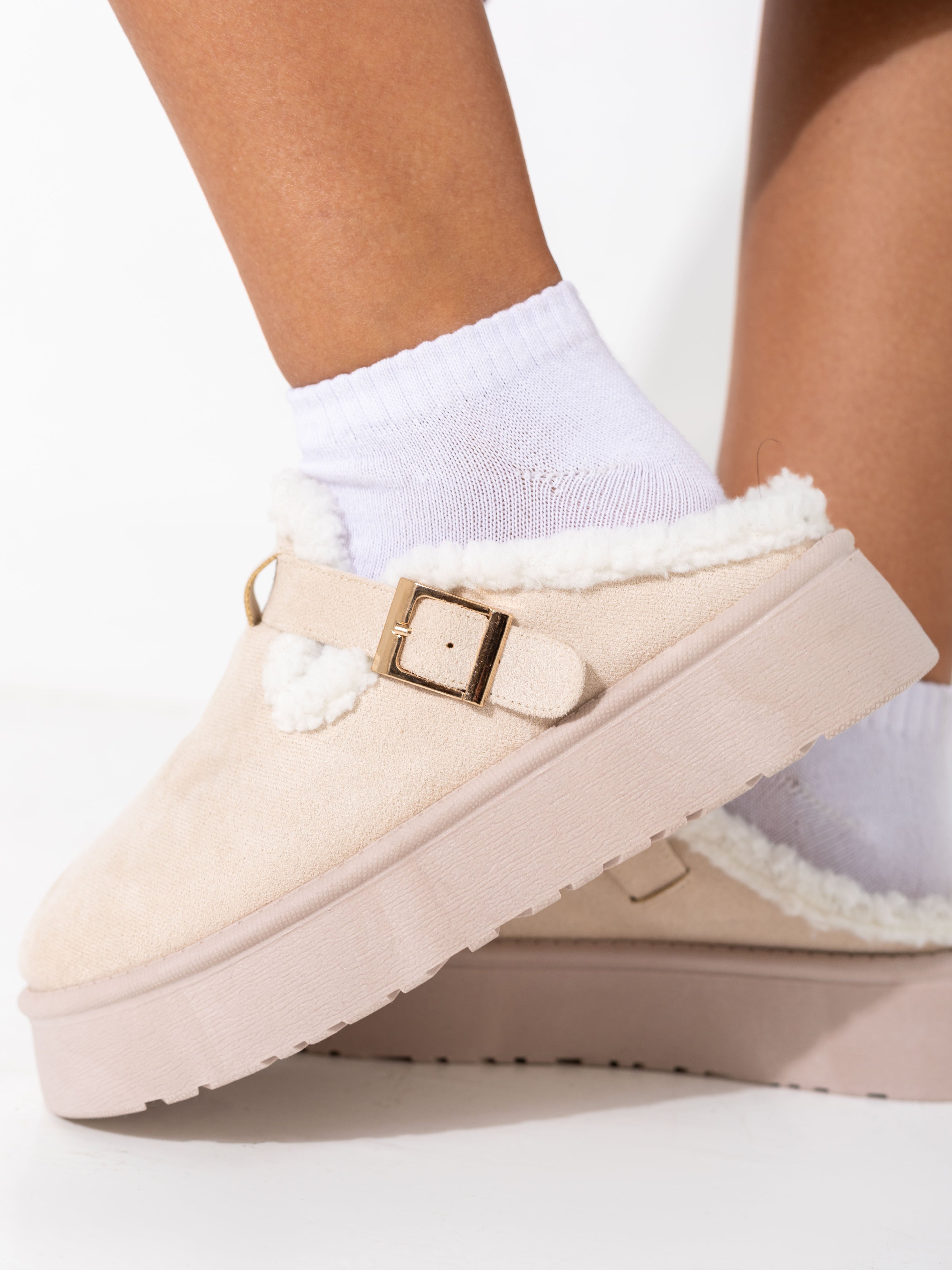 Beige Fur Clogs