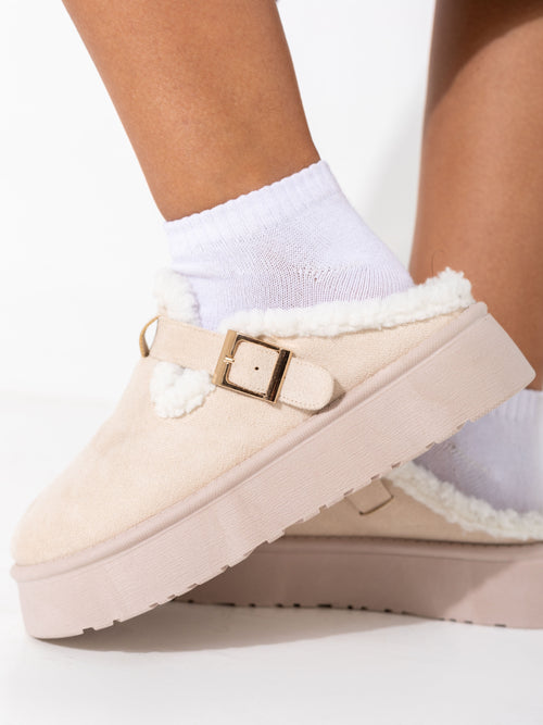Beige Fur Clogs