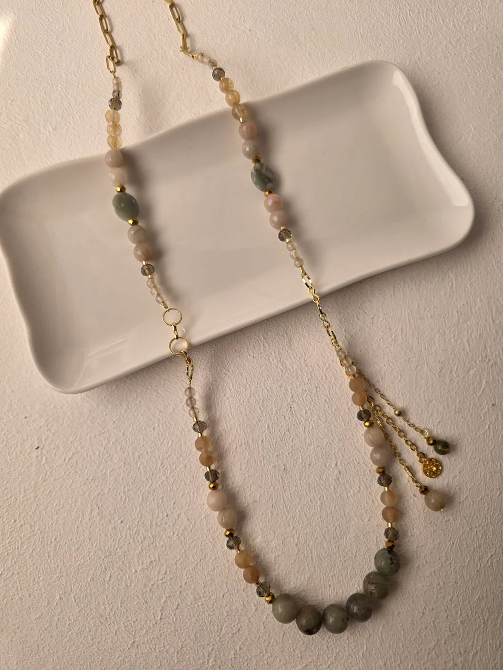 Amazonite & Moonstone Beaded Lariat Necklace