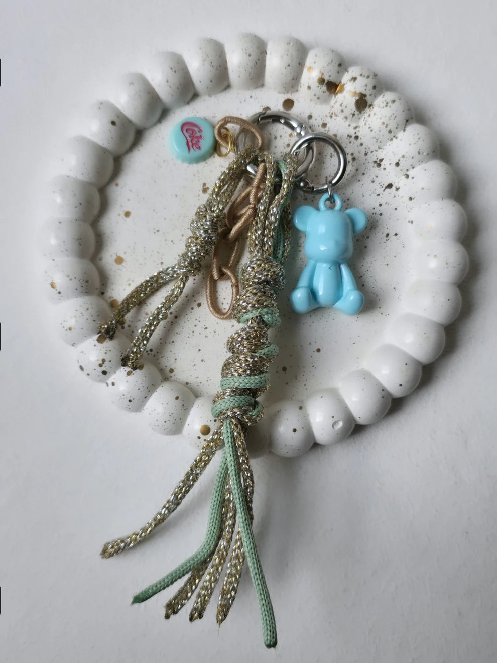 Blue Bear Charm Wristlet Keychain