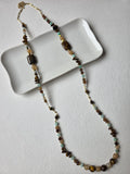 Long Tiger Eye & Amazonite Beaded Necklace