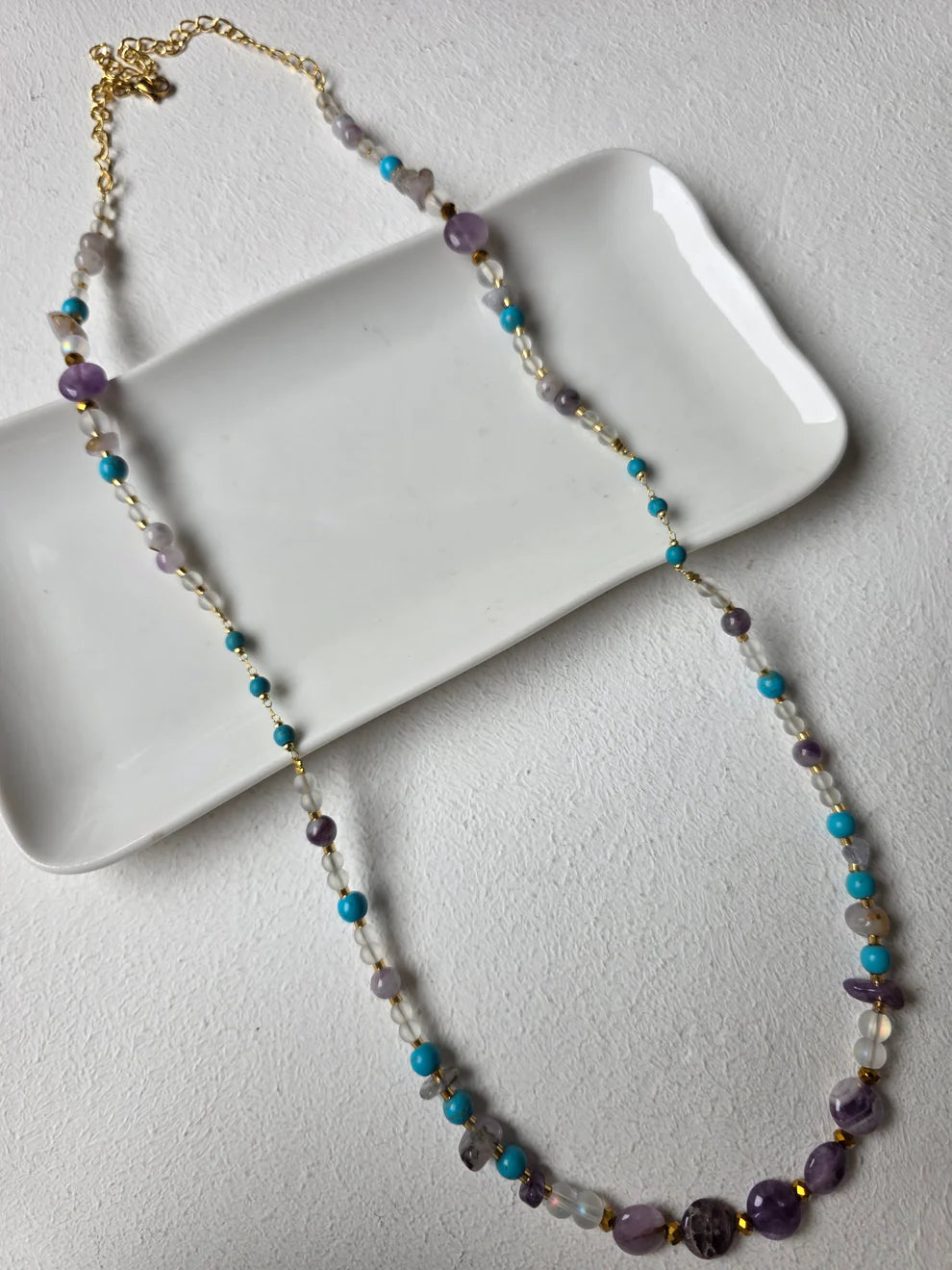Amethyst & Turquoise Long Beaded Necklace