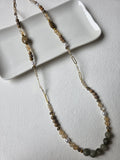 Labradorite & Pearl Long Beaded Necklace with Paperclip Chain