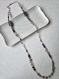 Labradorite & Black Onyx Long Beaded Necklace with Paperclip Chain