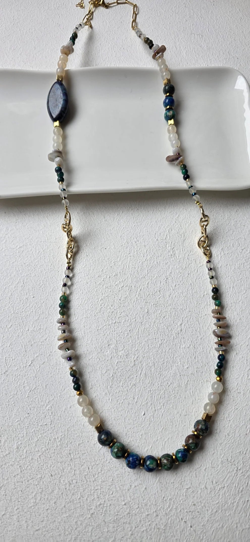 Lapis Lazuli & Chrysocolla Long Beaded Necklace