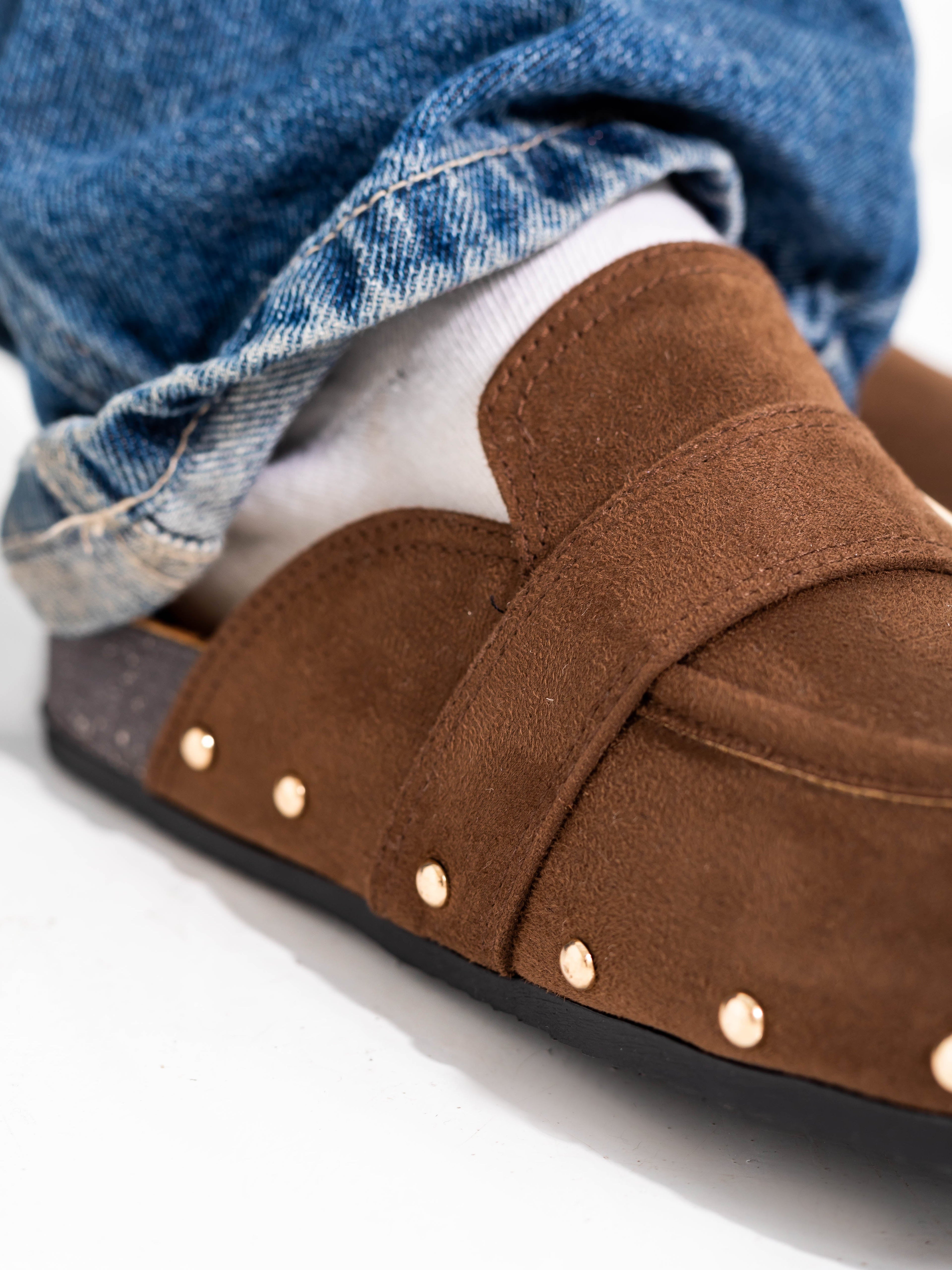 Brown Studded Mules