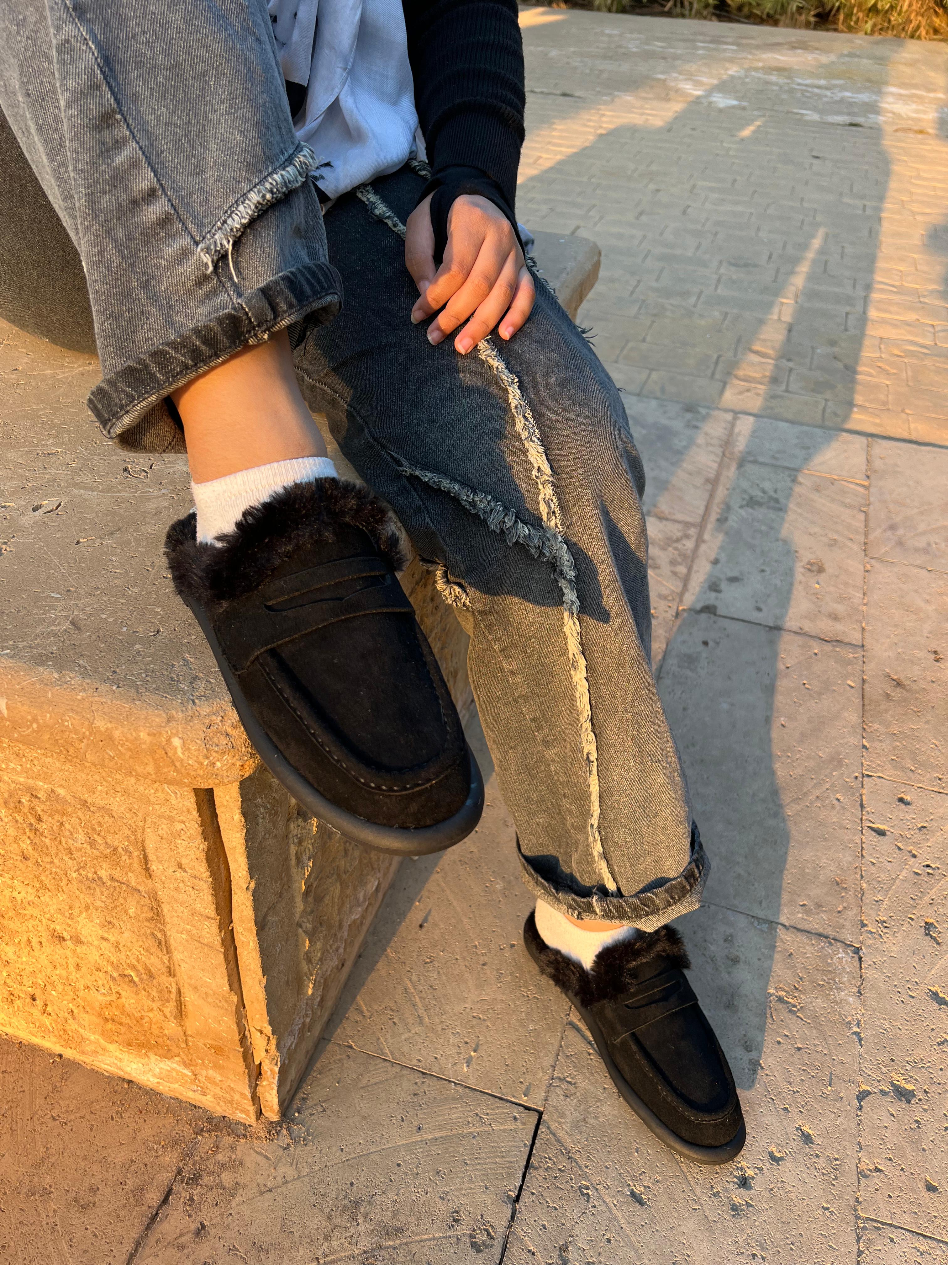 Black Fur Mules