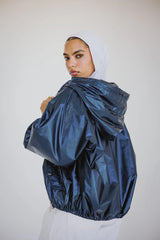 Waterproof jacket in metallic blue