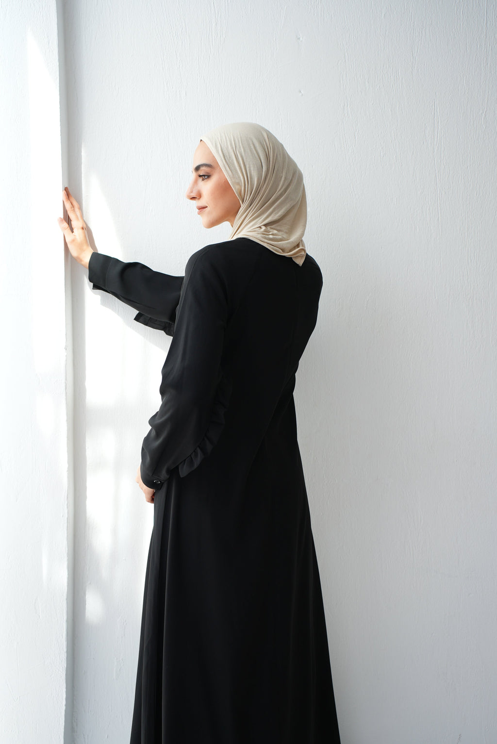 Rony Soft crepe abaya with delicate ruffles on the chest and sleeves Code 409