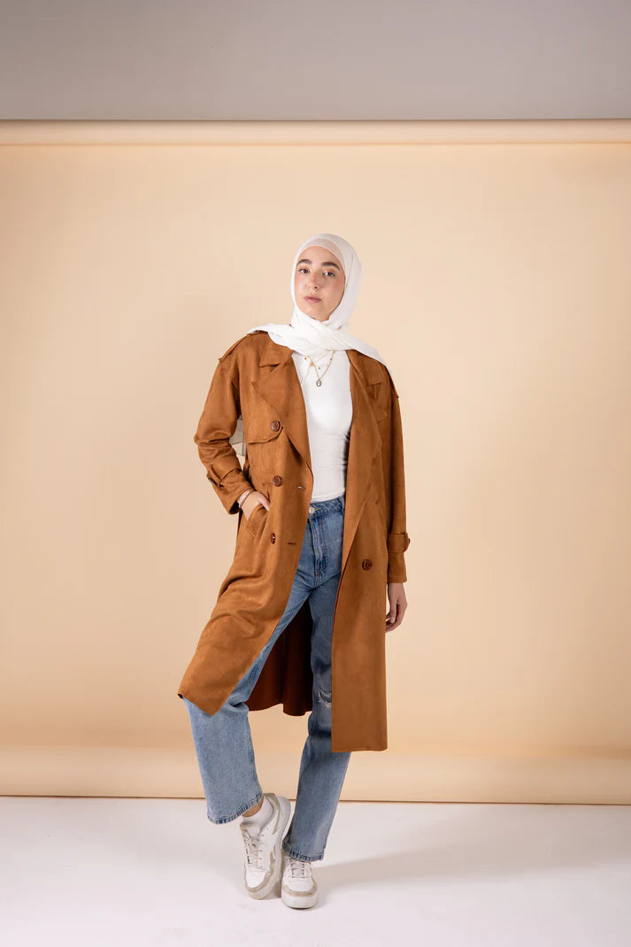 Suede manteau in camel