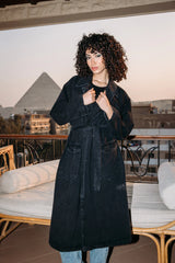 Long denim coat in washed black