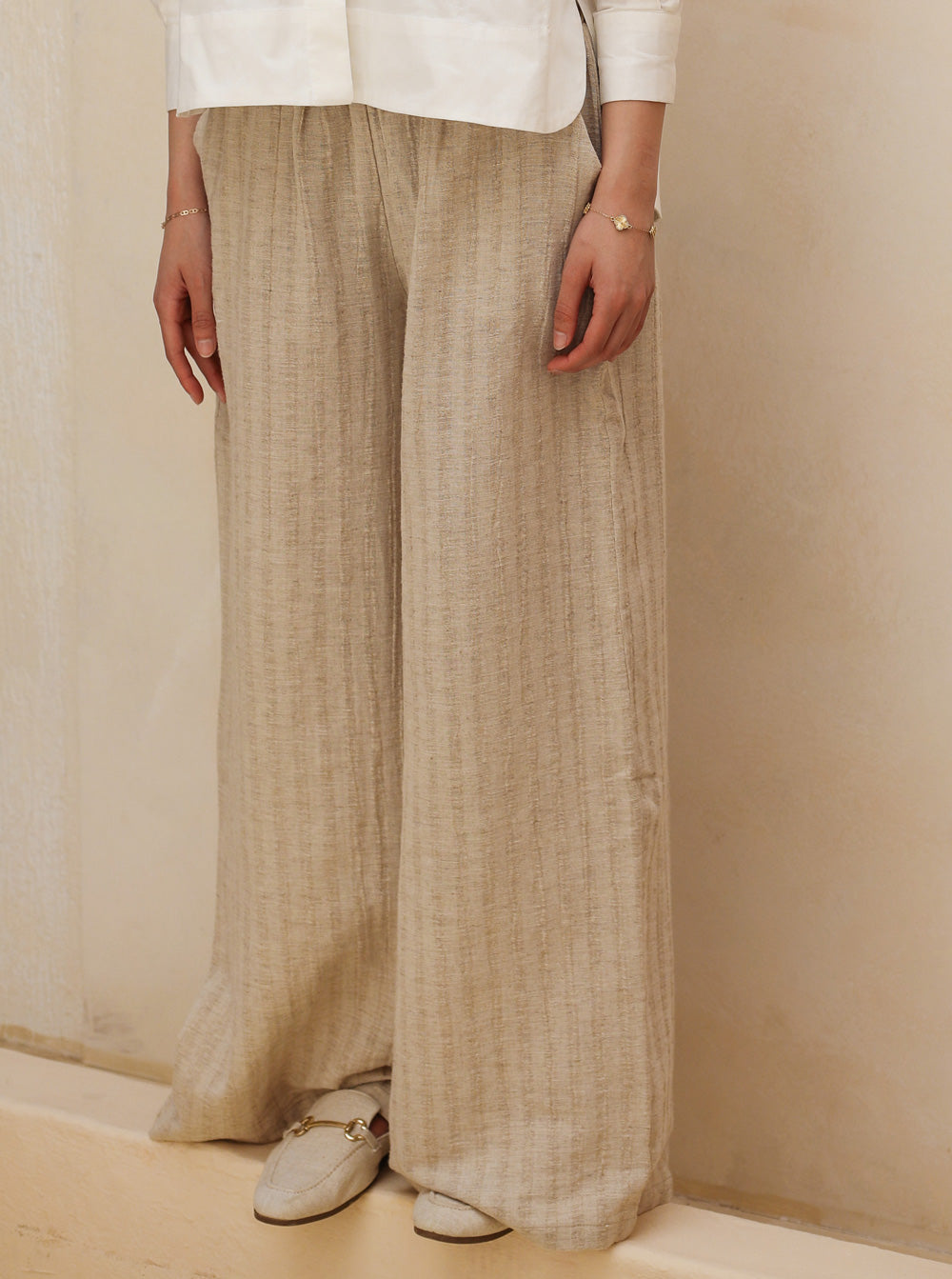 Striped Linen Pants - Beige