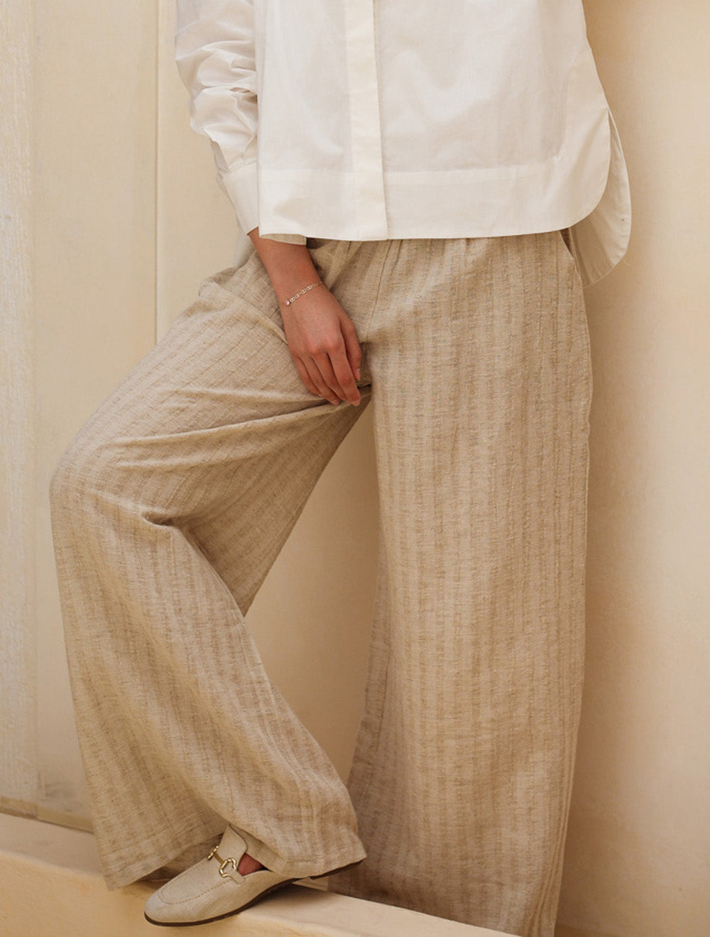 Striped Linen Pants - Beige